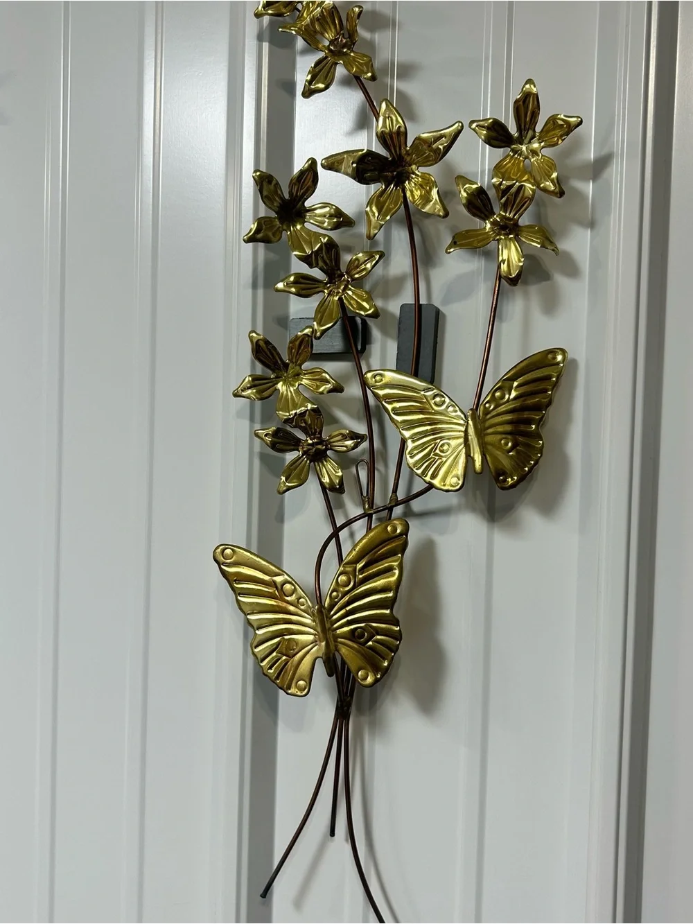 Metal Butterfly Sculptures Wall Hangings Flower Floral Vintage Decor 80s 90s